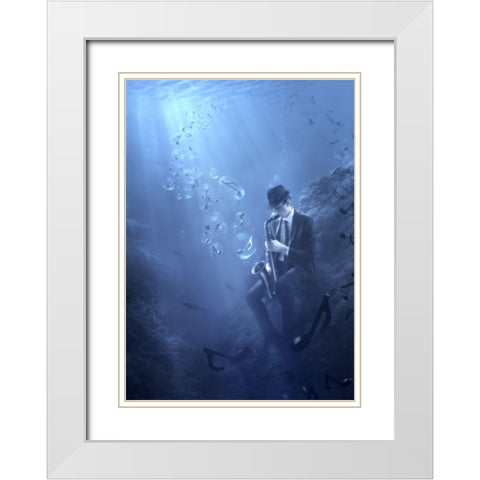 Blues White Modern Wood Framed Art Print with Double Matting by Kiciak, Christophe