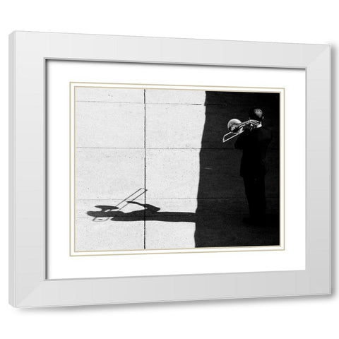Trombone player White Modern Wood Framed Art Print with Double Matting by Wang, Jian