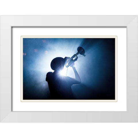Trumpet Player White Modern Wood Framed Art Print with Double Matting by De Klerck, Erik