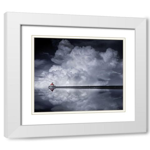 Cloud Desending White Modern Wood Framed Art Print with Double Matting by He, Like