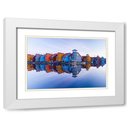 Colored homes White Modern Wood Framed Art Print with Double Matting by Drijfhamer, Ton