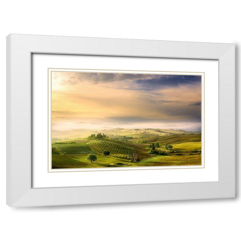 Podere Belvederes Sunrise White Modern Wood Framed Art Print with Double Matting by Bratkovic, Arnaud