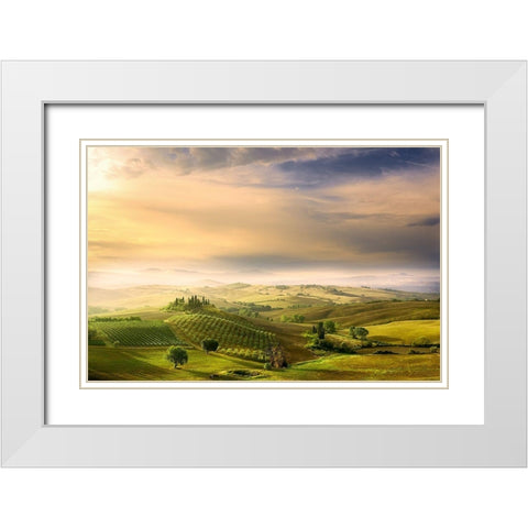Podere Belvederes Sunrise White Modern Wood Framed Art Print with Double Matting by Bratkovic, Arnaud