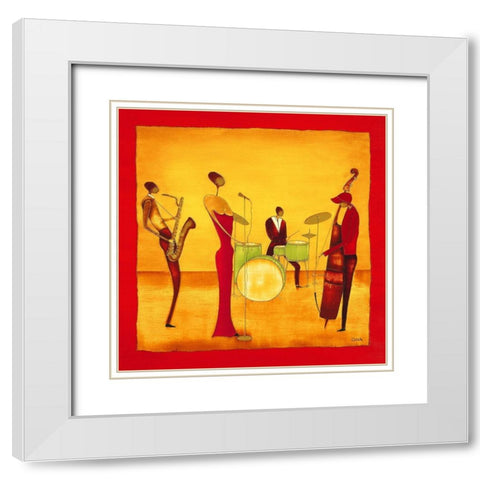 Jazz Band White Modern Wood Framed Art Print with Double Matting by Ona