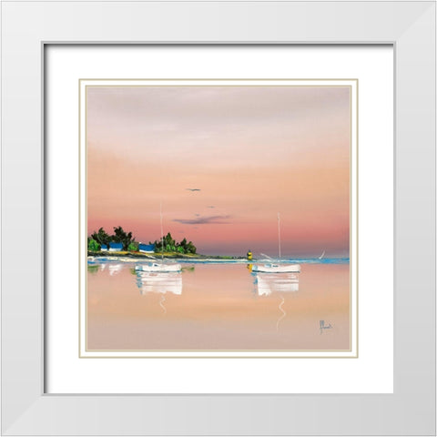 Soleil couchant sur le golfe 1 White Modern Wood Framed Art Print with Double Matting by Flanet, Frederic