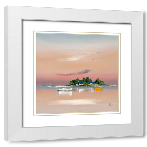 Soleil couchant sur le golfe 2 White Modern Wood Framed Art Print with Double Matting by Flanet, Frederic