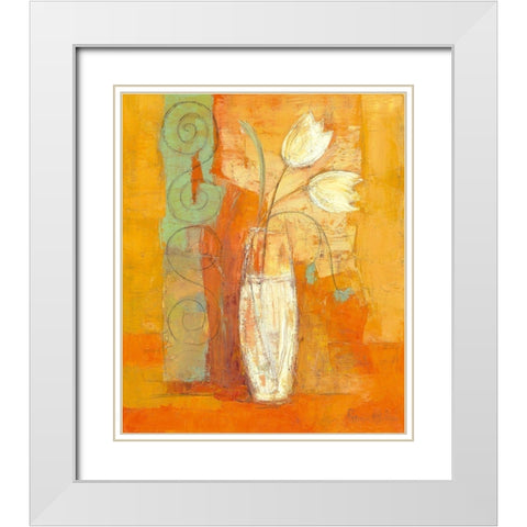 Tulipes White Modern Wood Framed Art Print with Double Matting by Pivier-Attolini, Regine