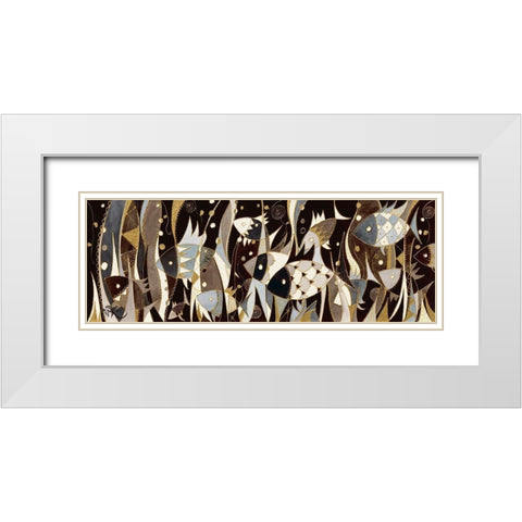 Poissons noir et gris White Modern Wood Framed Art Print with Double Matting by Wentzeis, Martine