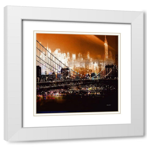 Brooklyn Bridge by Night White Modern Wood Framed Art Print with Double Matting by Mereditt.f