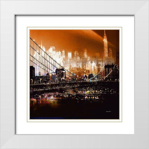 Brooklyn Bridge by Night White Modern Wood Framed Art Print with Double Matting by Mereditt.f