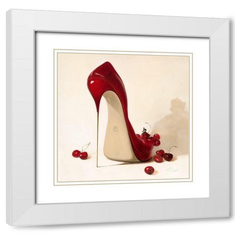Cherry Love White Modern Wood Framed Art Print with Double Matting by Panasenko, Inna
