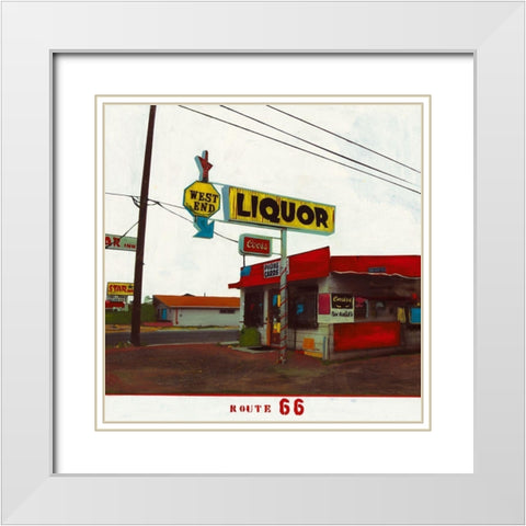 Route 66 - West End Liquor White Modern Wood Framed Art Print with Double Matting by Olukman, Ayline