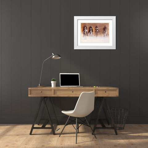 Les Cavaliers de l Aube White Modern Wood Framed Art Print with Double Matting by Cazal, Cedric