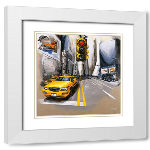 New York - Feu Rouge II White Modern Wood Framed Art Print with Double Matting by Blondel, Sandrine