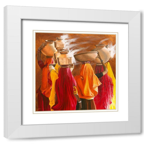 Saris White Modern Wood Framed Art Print with Double Matting by Cazal, Cedric