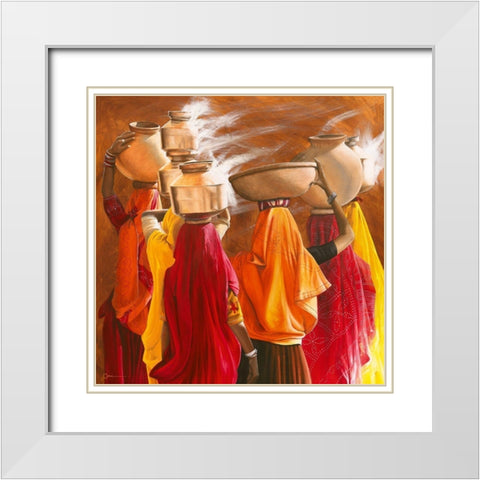 Saris White Modern Wood Framed Art Print with Double Matting by Cazal, Cedric