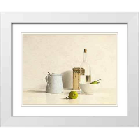 Two Pears-Bottle-Can and Jug White Modern Wood Framed Art Print with Double Matting by de Bont, Willem
