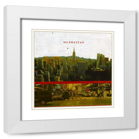 Manhattan (NYC) White Modern Wood Framed Art Print with Double Matting by Olukman, Ayline