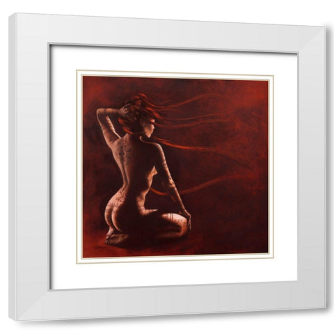 Henna II White Modern Wood Framed Art Print with Double Matting by Cazal, Cedric