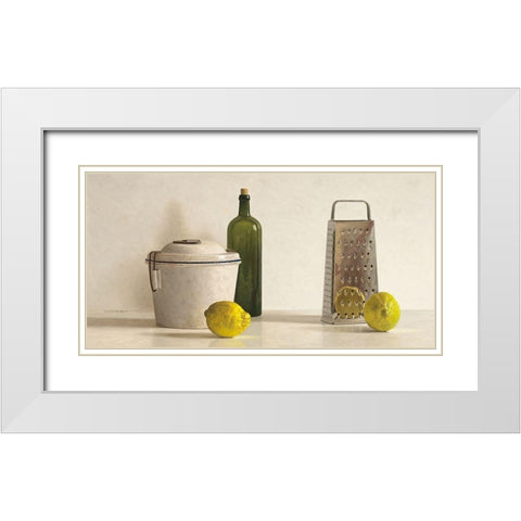 Two Lemons-Rasp-Bottle and Pot White Modern Wood Framed Art Print with Double Matting by de Bont, Willem