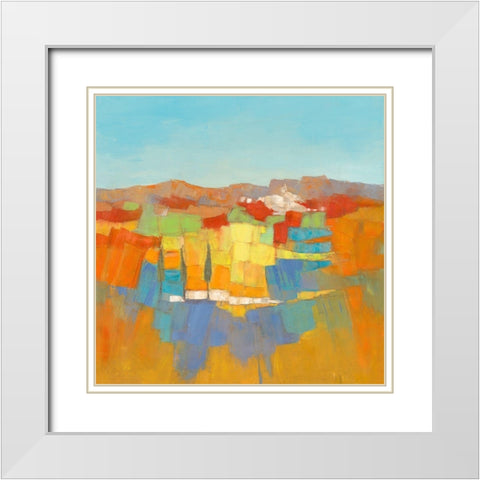 Le village aux 3 cypres White Modern Wood Framed Art Print with Double Matting by Pivier-Attolini, Regine
