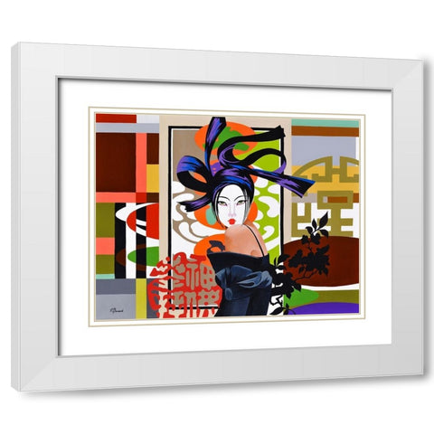 Kiku White Modern Wood Framed Art Print with Double Matting by Bernard, Anne