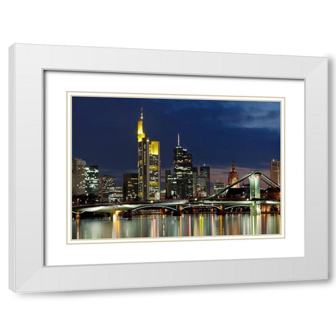 Frankfurt Main Skyline Abend White Modern Wood Framed Art Print with Double Matting by Fischer, Rolf
