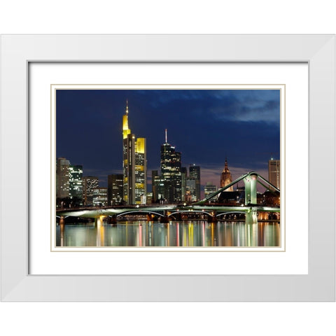 Frankfurt Main Skyline Abend White Modern Wood Framed Art Print with Double Matting by Fischer, Rolf
