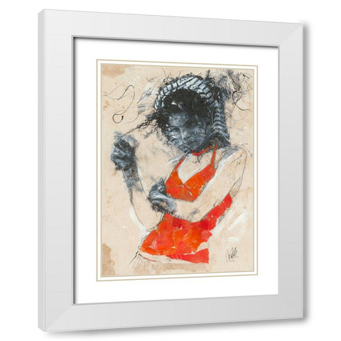 Playing with the Curls White Modern Wood Framed Art Print with Double Matting by Longo, Massimiliano