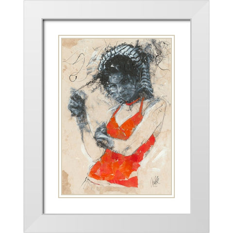 Playing with the Curls White Modern Wood Framed Art Print with Double Matting by Longo, Massimiliano