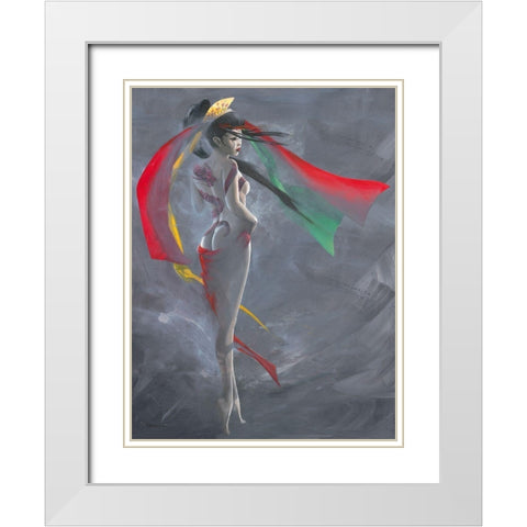 Geisha III White Modern Wood Framed Art Print with Double Matting by Cazal, Cedric