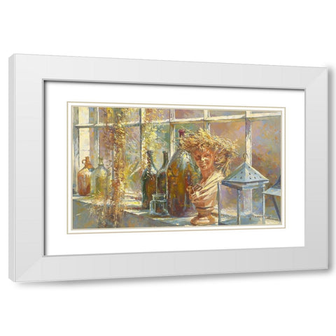 Jeune fille au chapeau de paille White Modern Wood Framed Art Print with Double Matting by Messely, Johan