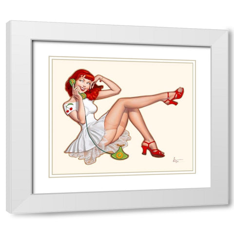 Cathy au telephone White Modern Wood Framed Art Print with Double Matting by Hitte, Patrick