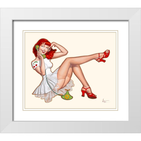 Cathy au telephone White Modern Wood Framed Art Print with Double Matting by Hitte, Patrick