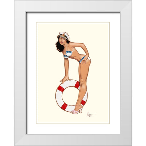 Captain Pin-up White Modern Wood Framed Art Print with Double Matting by Hitte, Patrick