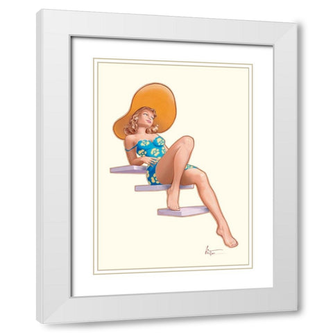 Sur l escalier White Modern Wood Framed Art Print with Double Matting by Hitte, Patrick