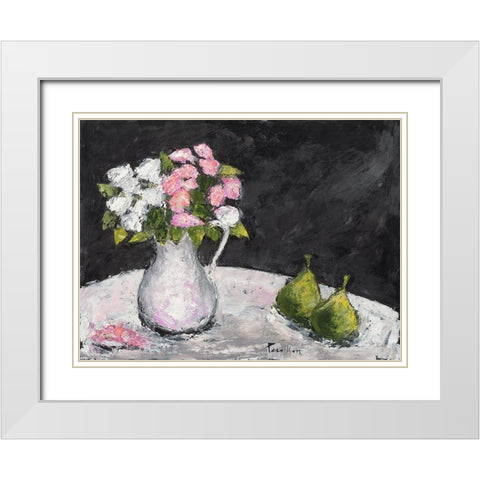 Poires et roses d Elisa White Modern Wood Framed Art Print with Double Matting by Persillon, Francoise