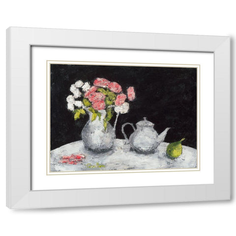 Theiere et roses d Elisa White Modern Wood Framed Art Print with Double Matting by Persillon, Francoise