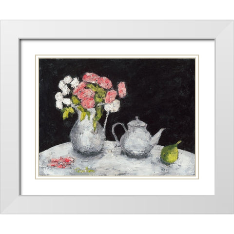 Theiere et roses d Elisa White Modern Wood Framed Art Print with Double Matting by Persillon, Francoise
