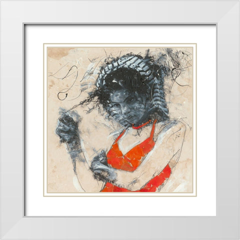 Playing with the Curls White Modern Wood Framed Art Print with Double Matting by Longo, Massimiliano