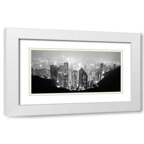 Hong Kong Skyline at Night White Modern Wood Framed Art Print with Double Matting by Butcher, Dave
