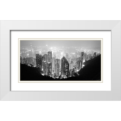 Hong Kong Skyline at Night White Modern Wood Framed Art Print with Double Matting by Butcher, Dave