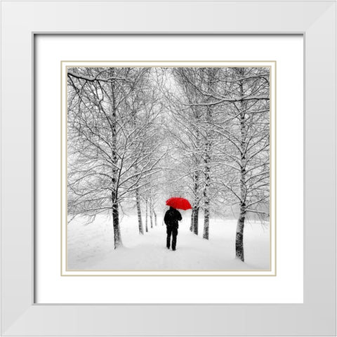 Der einsame Weg White Modern Wood Framed Art Print with Double Matting by Steger, Uwe