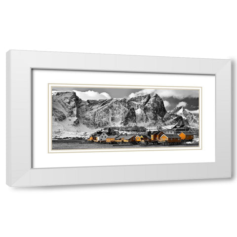 Lofoten Reine Panorama mit gelben Hauser White Modern Wood Framed Art Print with Double Matting by Fischer, Rolf