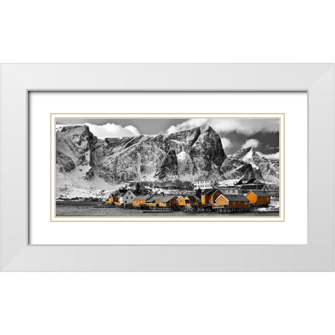 Lofoten Reine Panorama mit gelben Hauser White Modern Wood Framed Art Print with Double Matting by Fischer, Rolf