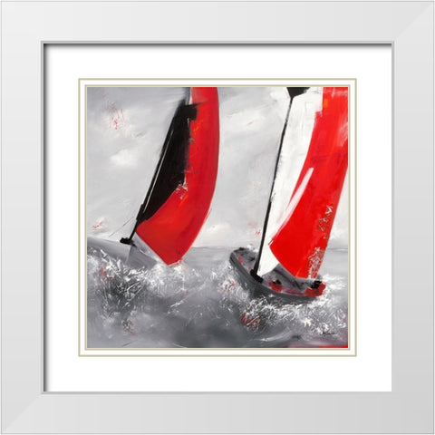 Deux voiles rouges White Modern Wood Framed Art Print with Double Matting by Allaire, Lydie