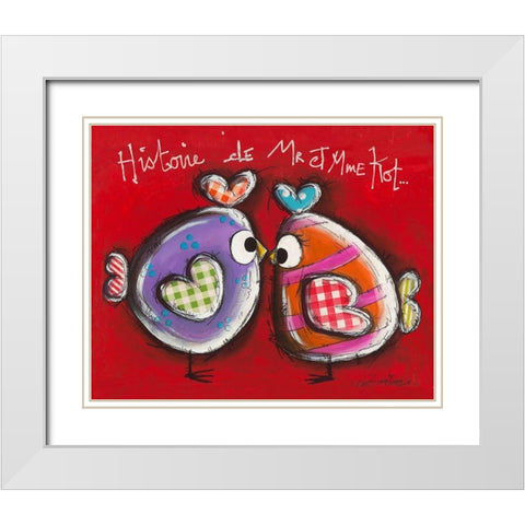 Poules z amoureuses White Modern Wood Framed Art Print with Double Matting by Mougin, Carine