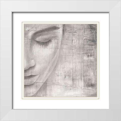 Face IV White Modern Wood Framed Art Print with Double Matting by Godles, Karo