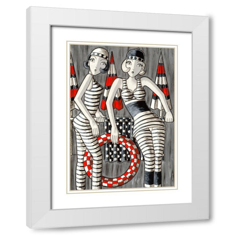 Les baigneuses des annees folles White Modern Wood Framed Art Print with Double Matting by MIROTA