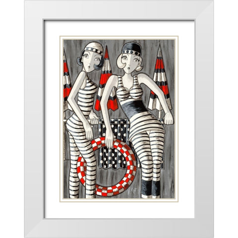 Les baigneuses des annees folles White Modern Wood Framed Art Print with Double Matting by MIROTA
